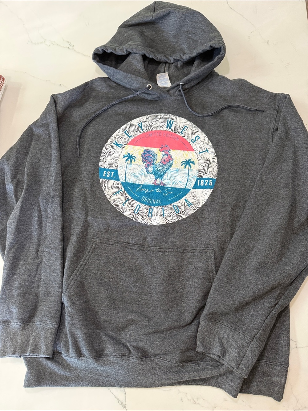 Men's Gray Graphic Hoodie - Rooster Palm Design